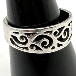Sterling‎ Silver 925 Filigree Ring Band Sz 8 Signed CW Vintage Swirl Western